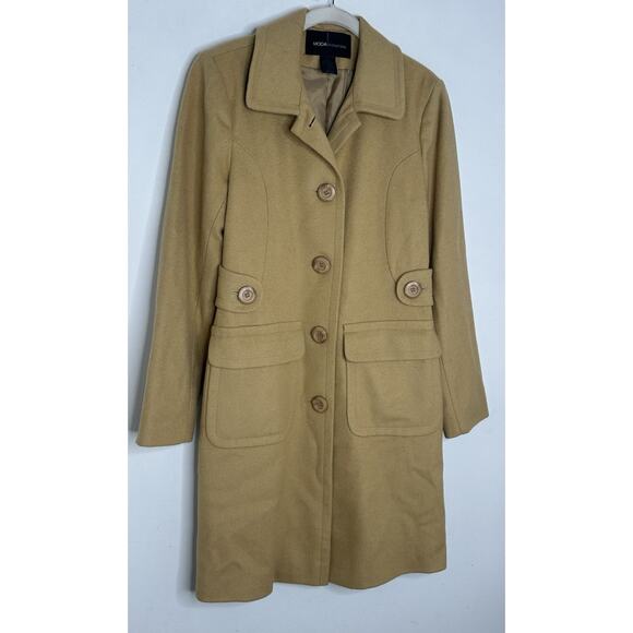 Moda International Peacoat Womens Tan Wool Blend Quiet Luxury Preppy Capsule 4 - Picture 2 of 5